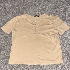 Zara Casual Beige Button-Up Women's Top